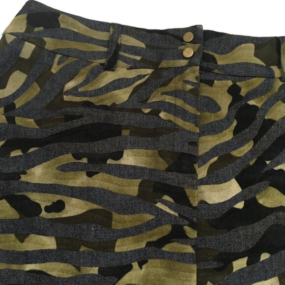 Express Mini Skirt Women Size 5/6 Green Black Animal Print Striped Camouflage - Picture 3 of 8